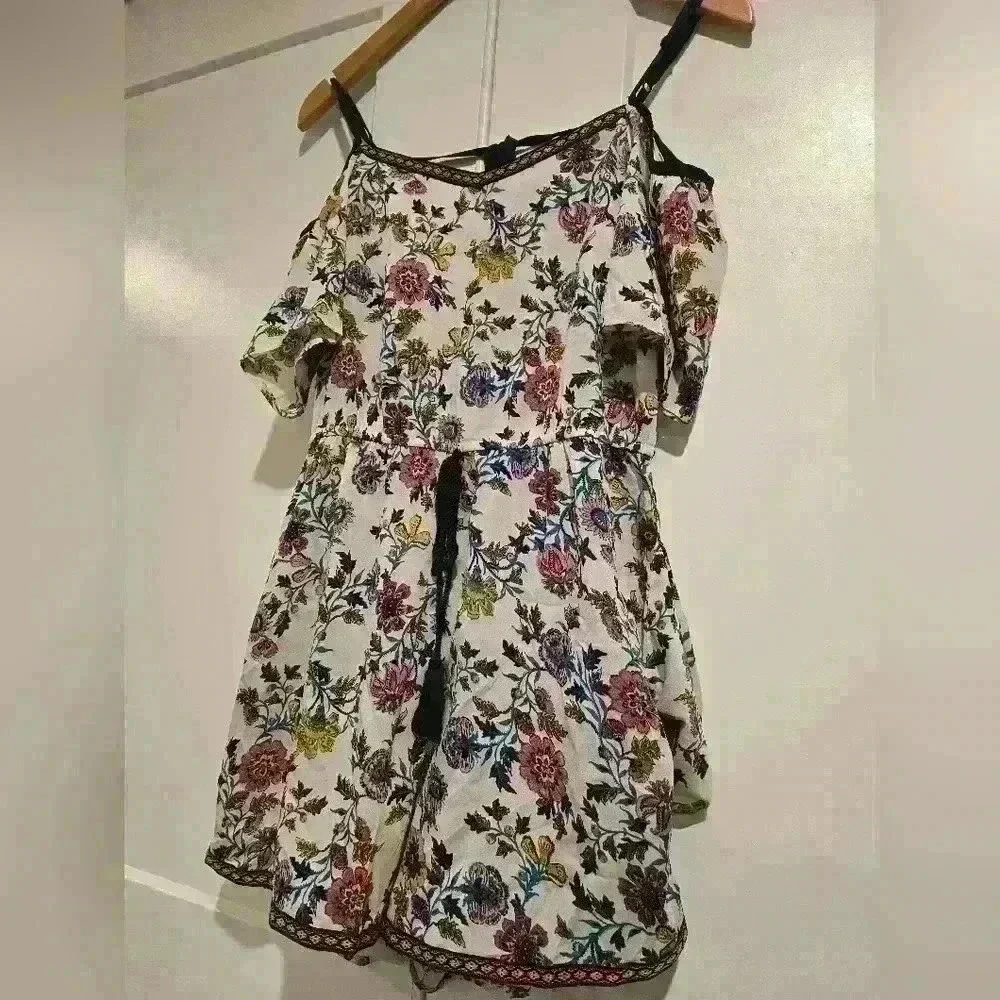 Blue Rain Floral Cold Shoulder Boho Lightweight Romper